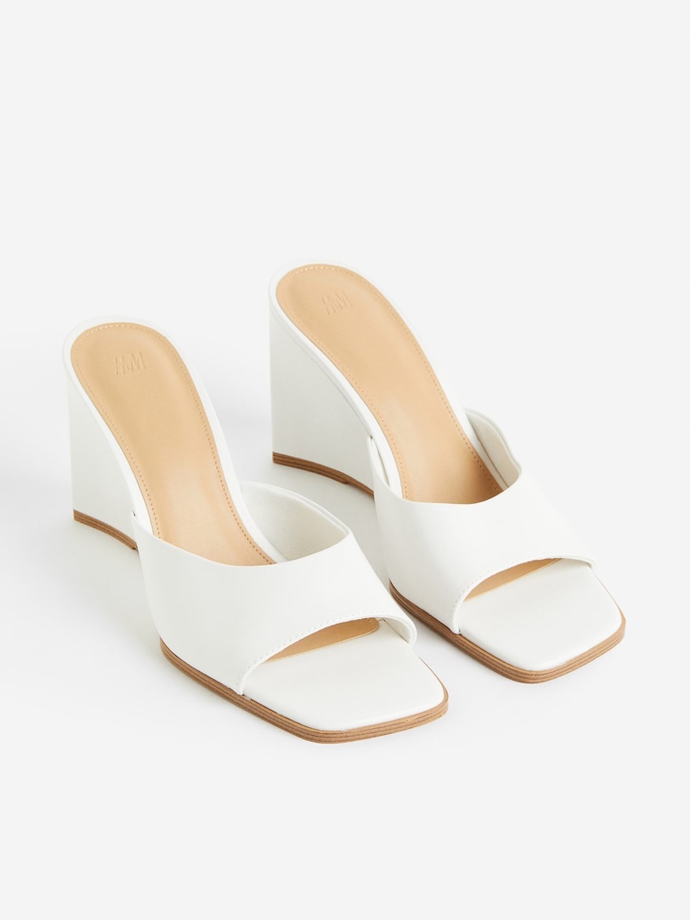 H&M White Square Toe Wedge Mules Heels Size 39 / US 8